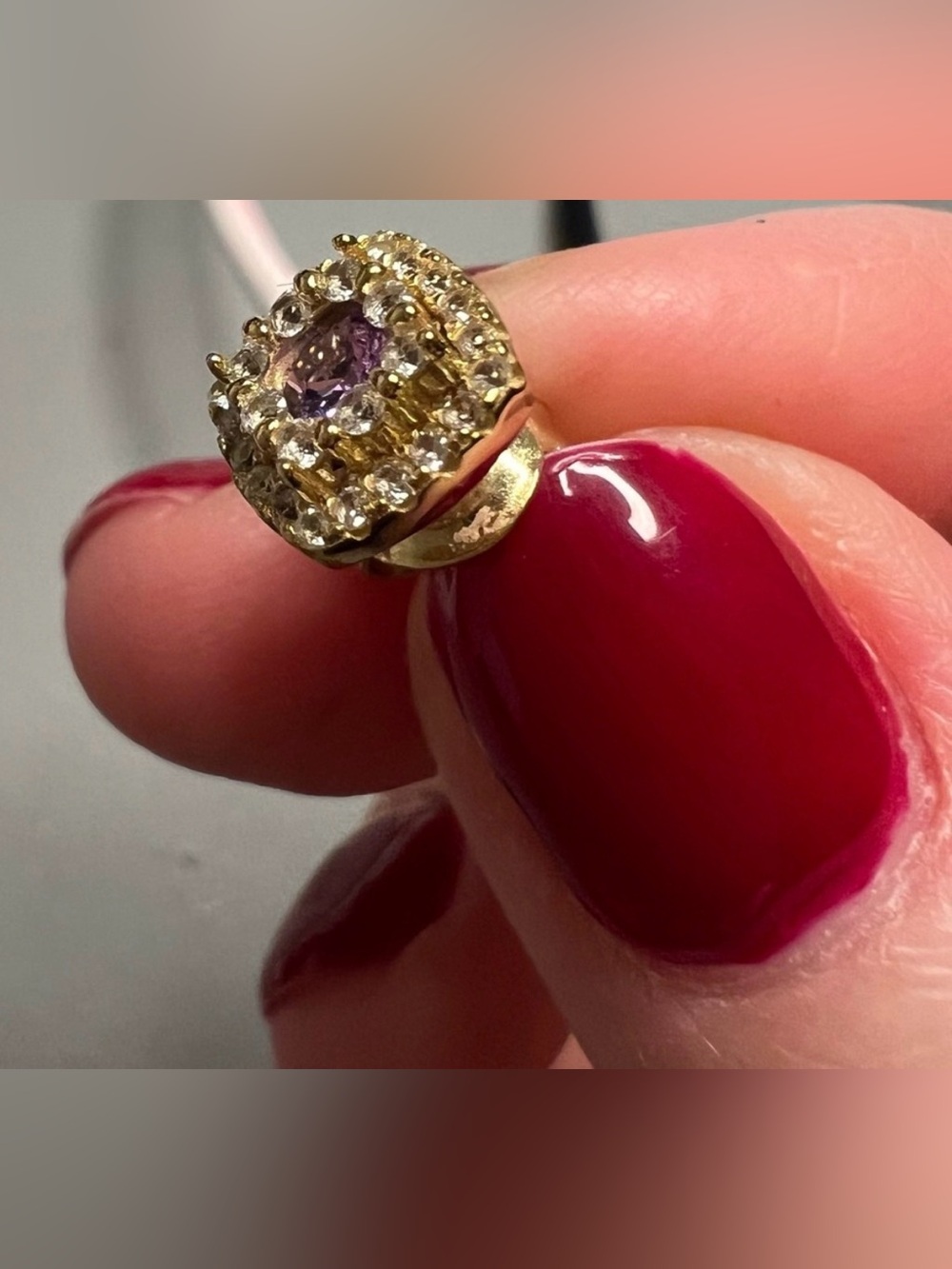 Aurate Gold and Purple Cushion-Cut Earrings like new - Picture 2 of 8